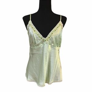 NWT Gold Hawk Lime Green 100% Silk Camisole Embellished with Jewels size Large
